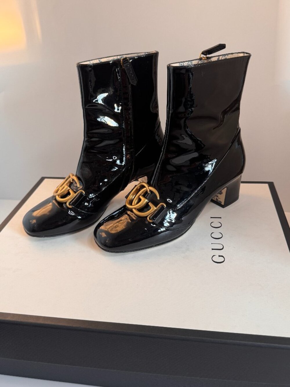 Gucci GG Marmont Patent Ankle Boots EU 37.5